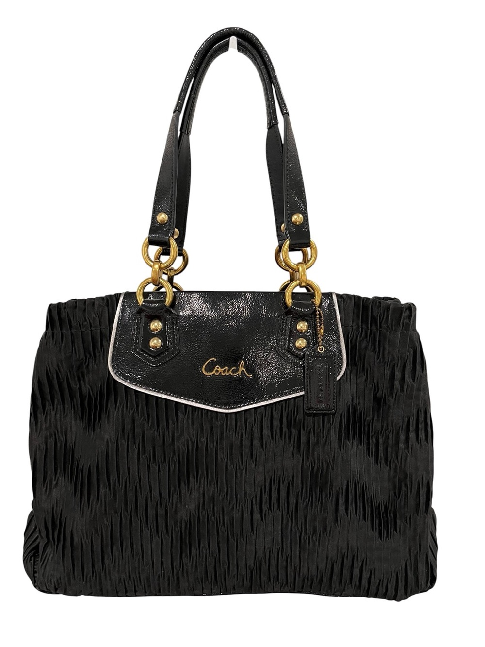 Coach Ashley Black Gathered Satin Satchel Bag 2012 NWOT #H1282-F20050 - Picture 4 of 16